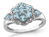 1.35 Carat (ctw) Swiss Blue Topaz Cluster Ring in Sterling Silver